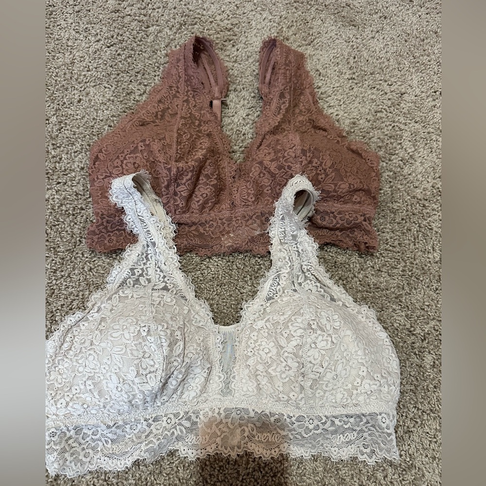 Aerie Lace Bralette Duo in Taupe and Rose Pink